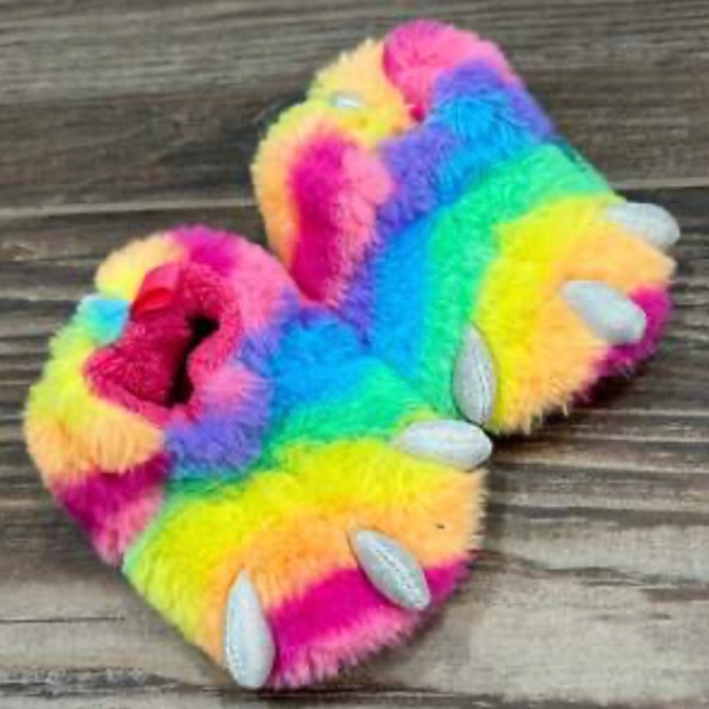 Colorful Plush Dinosaur Claw Slippers for Kids